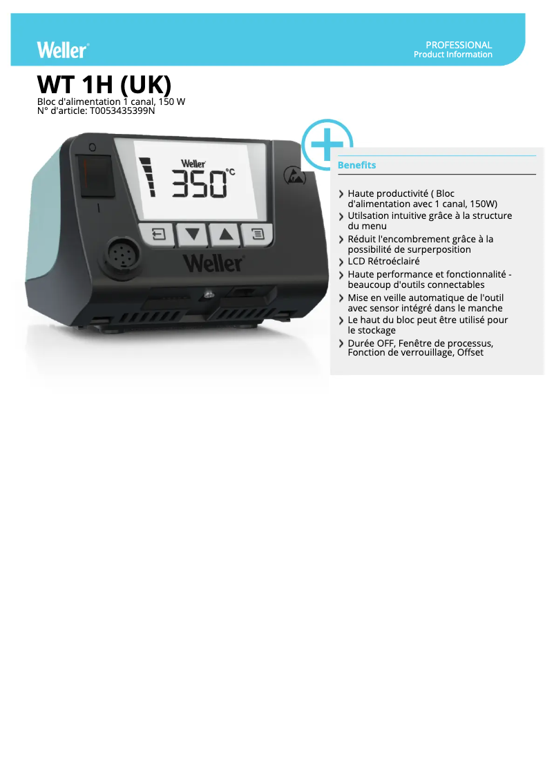 Page 1 of the manual Technical Sheet Weller WT 1H