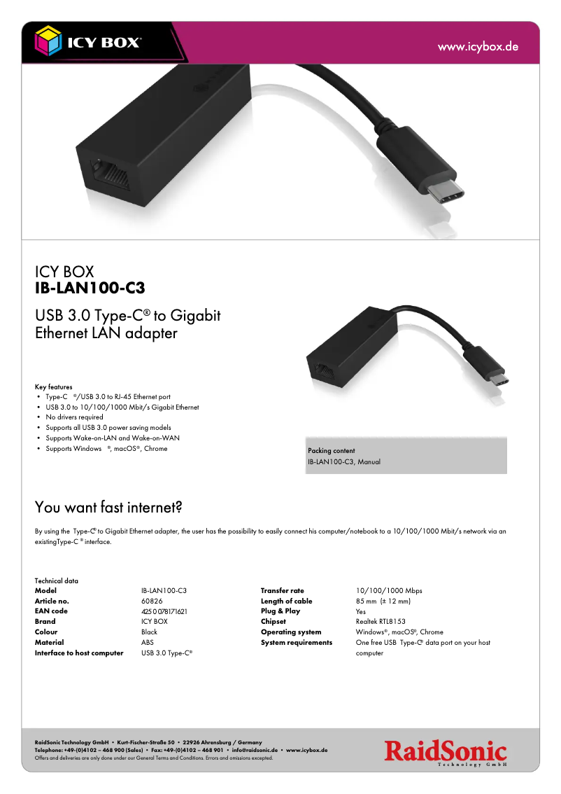First page image of the manual for IB-LAN100-C3