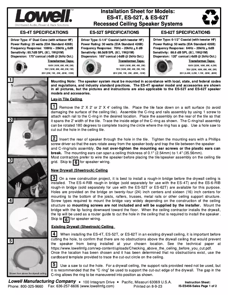 Page 1 of the manual User Manual Lowell ES-62T