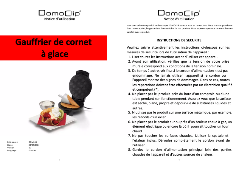 Image de la première page du manuel de l'appareil DOM244