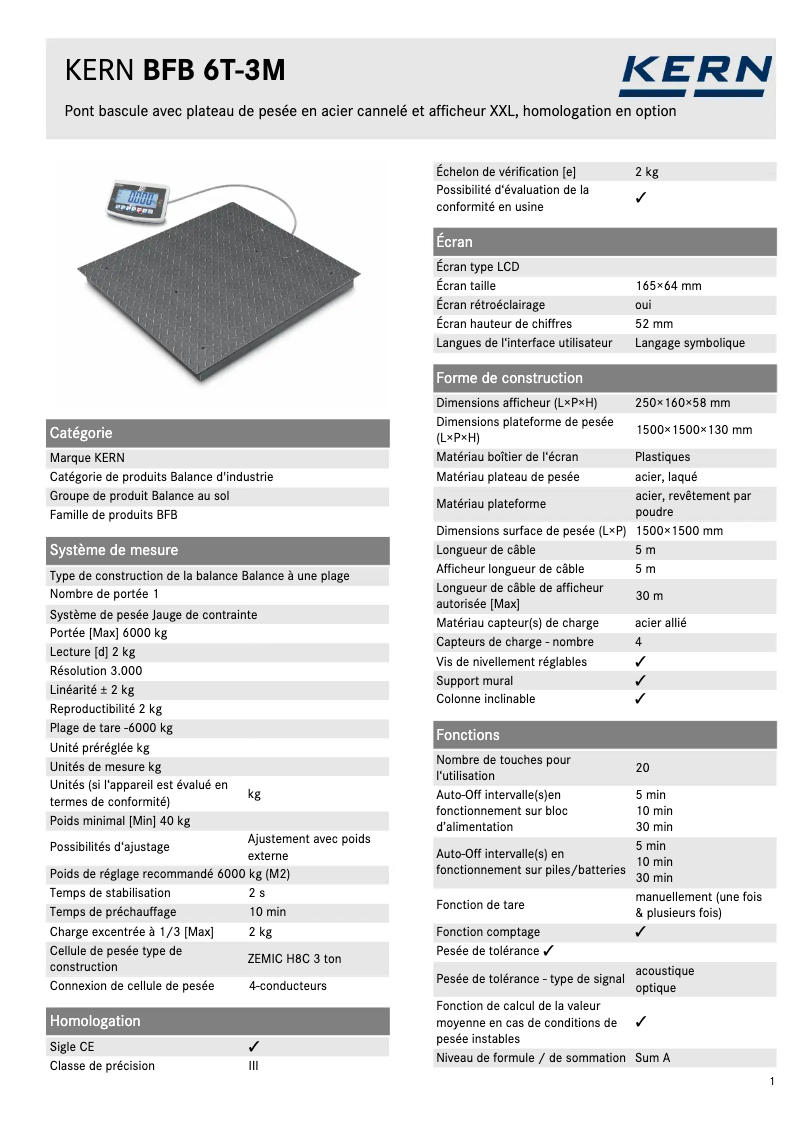 Page 1 of the manual Technical Sheet Kern BFB 6T-3AM