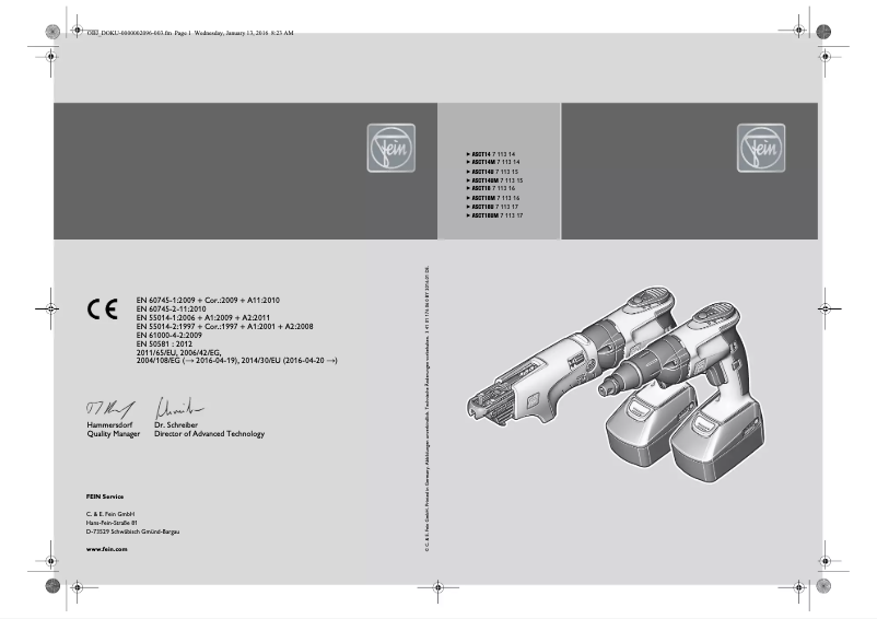 Page 1 of the manual User Manual Fein ASCT 18 M