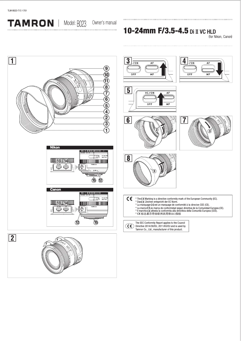 First page image of the manual for 10-24mm F/3.5-4.5 Di II VC HLD