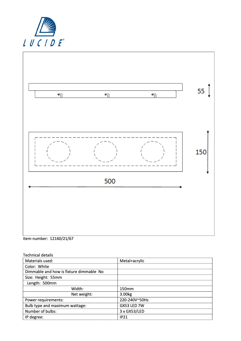 Page 1 of the manual User Manual Lucide Winx 12160/21/67