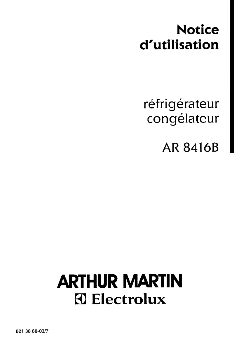 Page 1 of the manual User Manual Arthur Martin-Electrolux AR8416B
