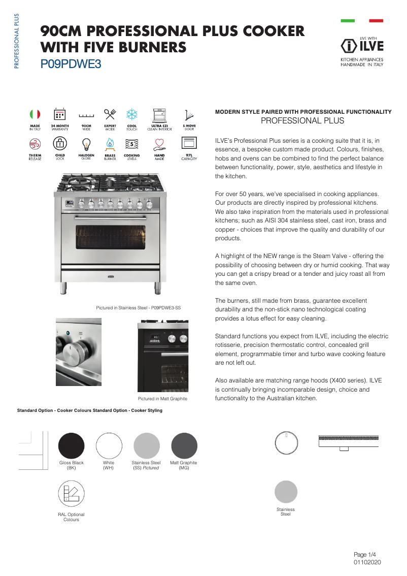 Page 1 of the manual Technical Sheet Ilve P09PDWE3MG