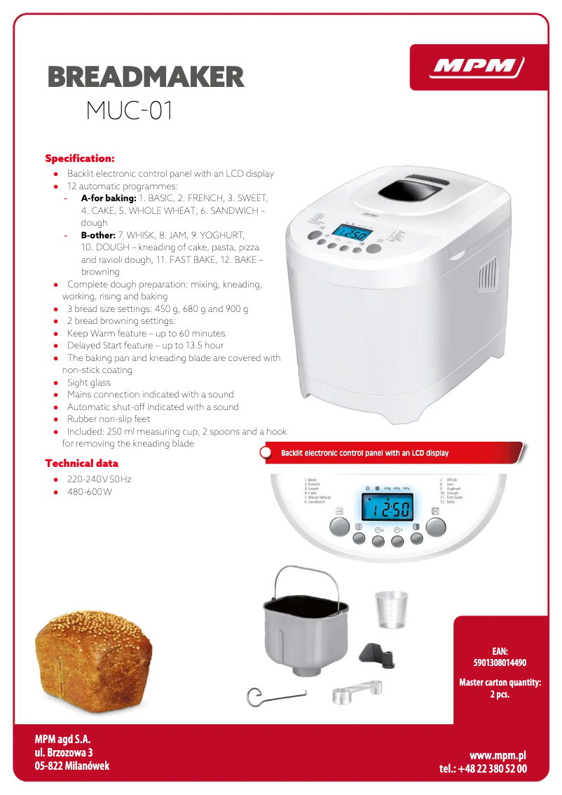 Page 1 of the manual Technical Sheet MPM MUC-01