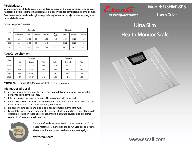 Page 1 of the manual User Manual Escali USHM180S