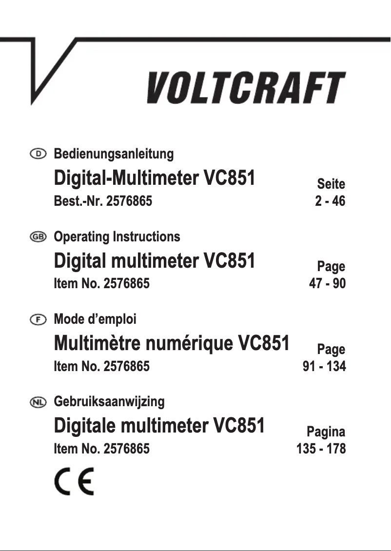 First page image of the manual for VC851