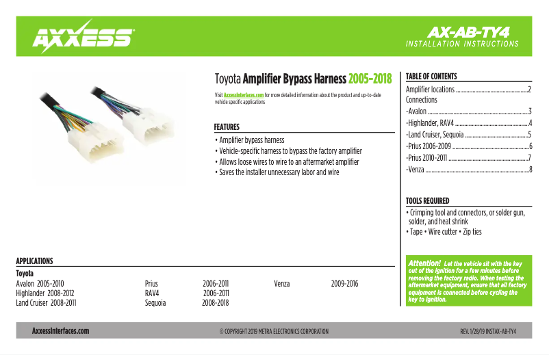 First page image of the manual for AX-AB-TY4