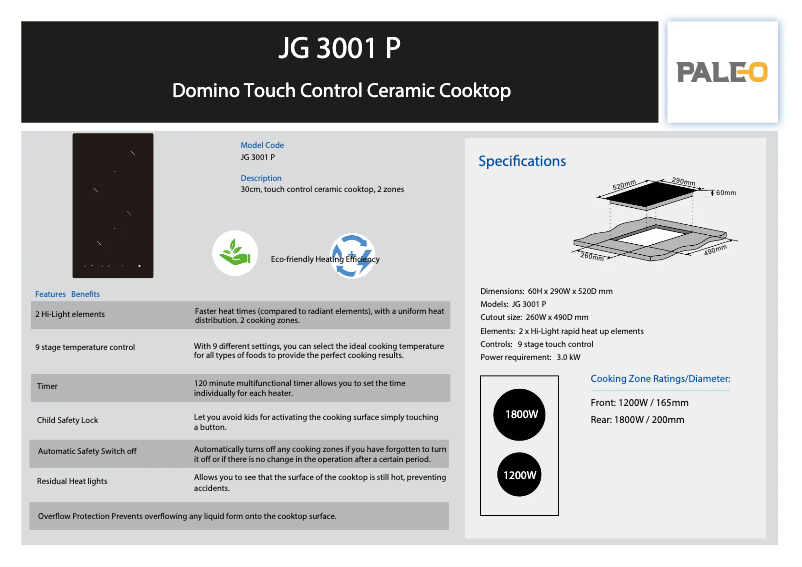 Page 1 of the manual Technical Sheet Silverline JG 3001
