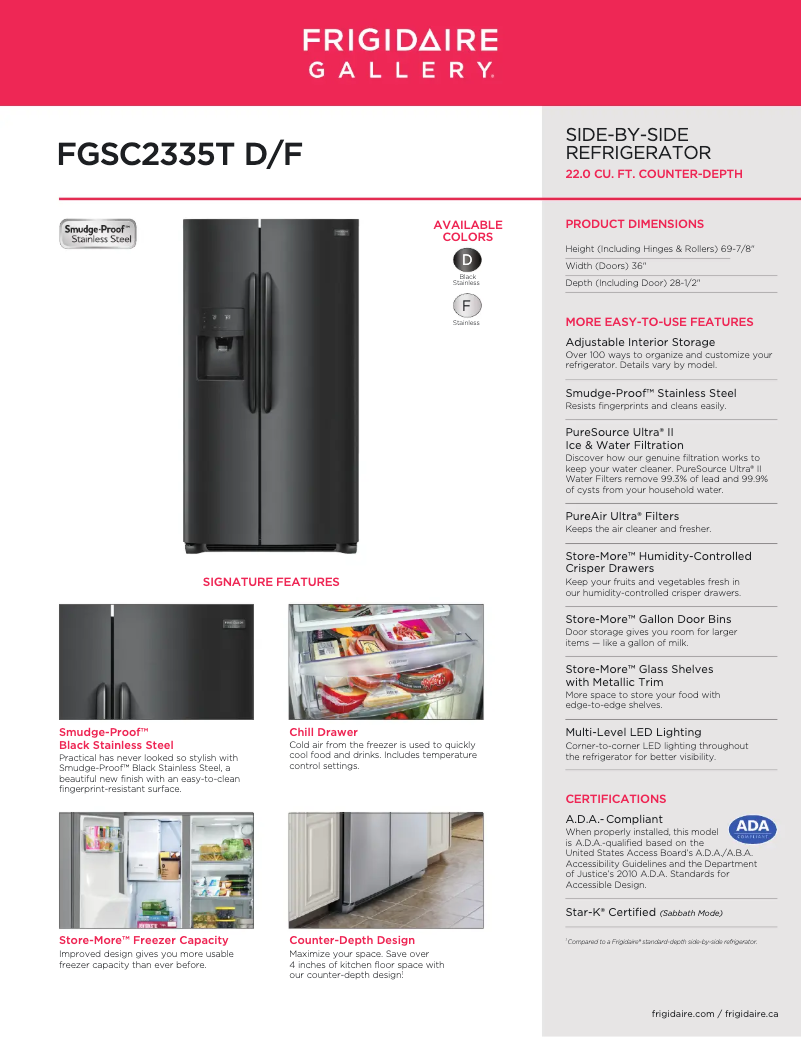 Page 1 of the manual Technical Sheet Frigidaire FGSC2335TD