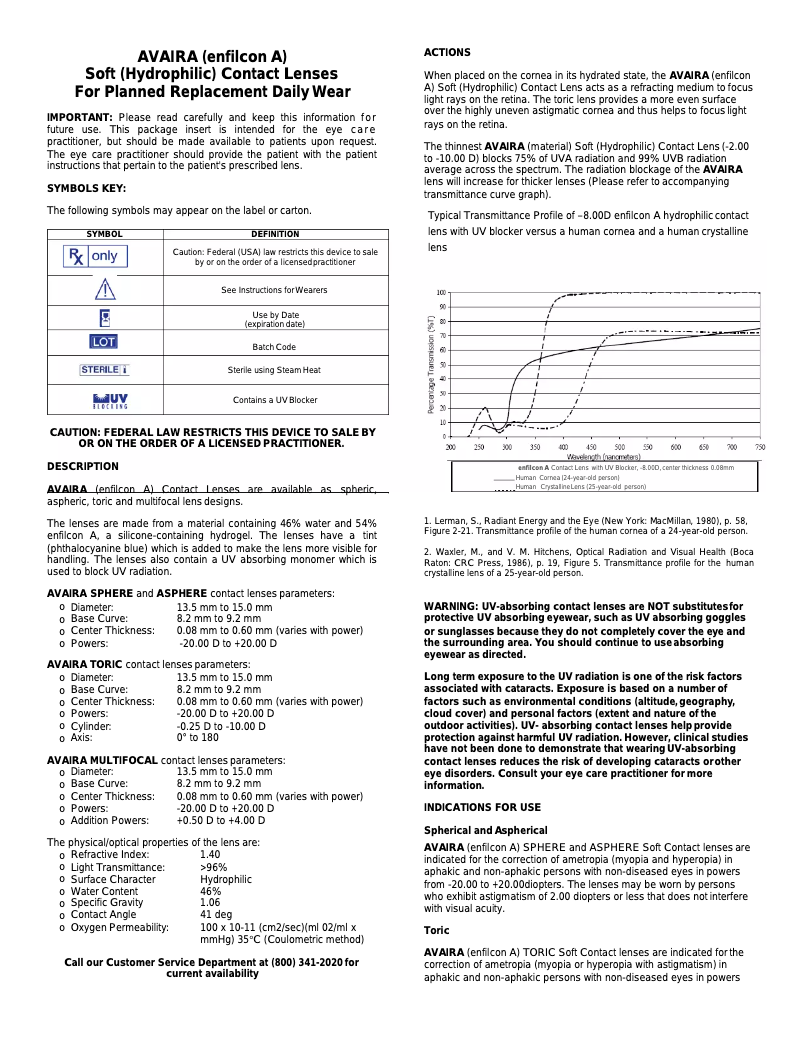 First page image of the manual for Avaira Toric