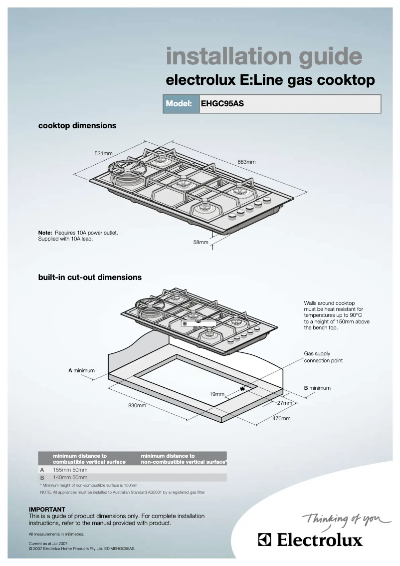 First page image of the manual for EHGC95AS