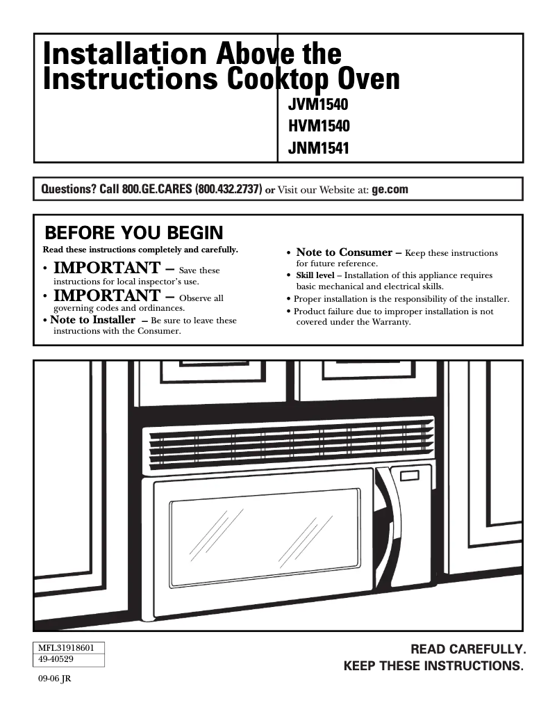 Page 1 of the manual Installation Guide GE Spacemaker JNM1541DMWW