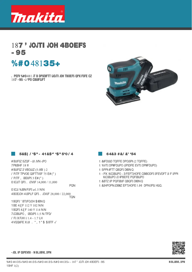 Page 1 of the manual Technical Sheet Makita DBO481