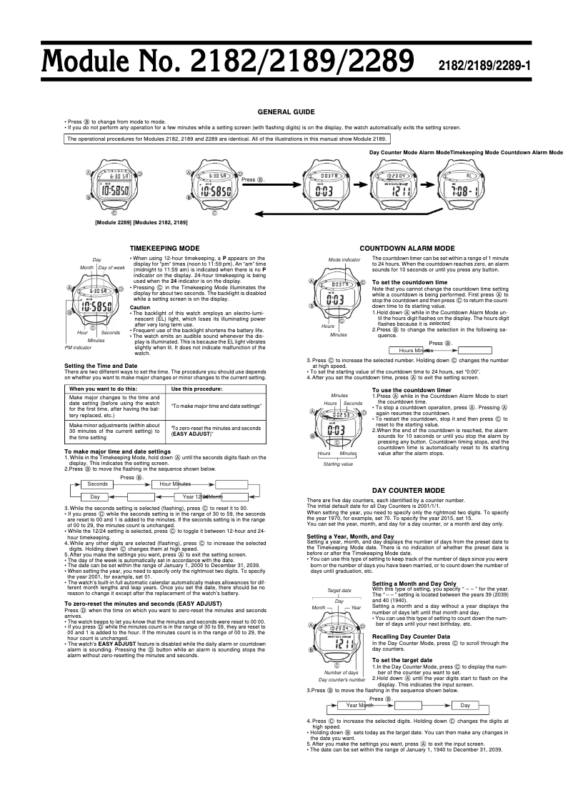 Page 1 of the manual User Manual Casio 2189