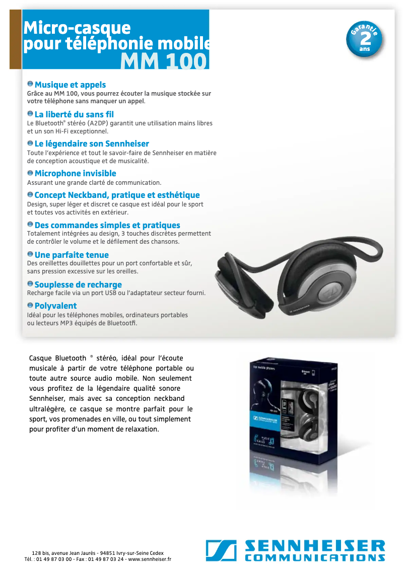 Page 1 of the manual Technical Sheet Sennheiser MM 100