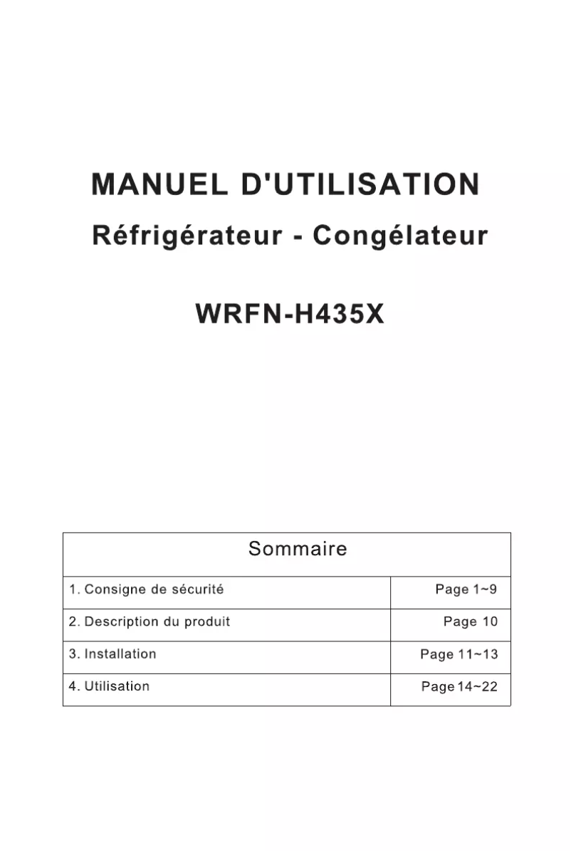 Page 1 of the manual User Manual Winia WRFN-H435X