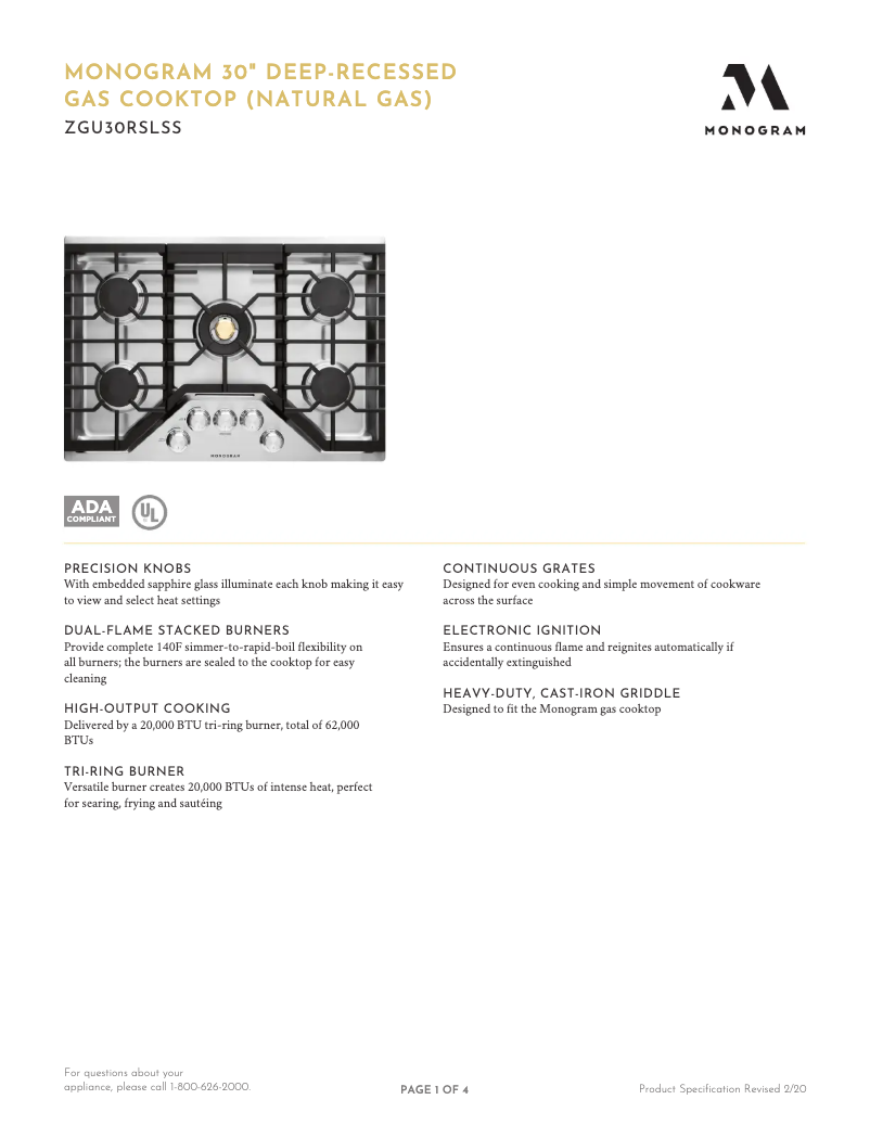 Page 1 of the manual Technical Sheet Monogram ZGU30RSLSS