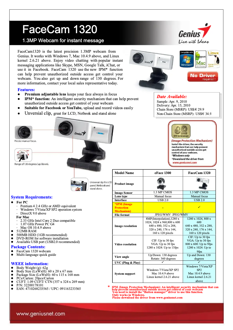 Image de la première page du manuel de l'appareil FaceCam 1320