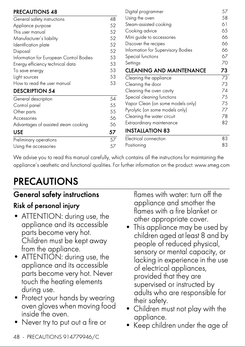 Page 1 of the manual User Manual Smeg SO6401S2X