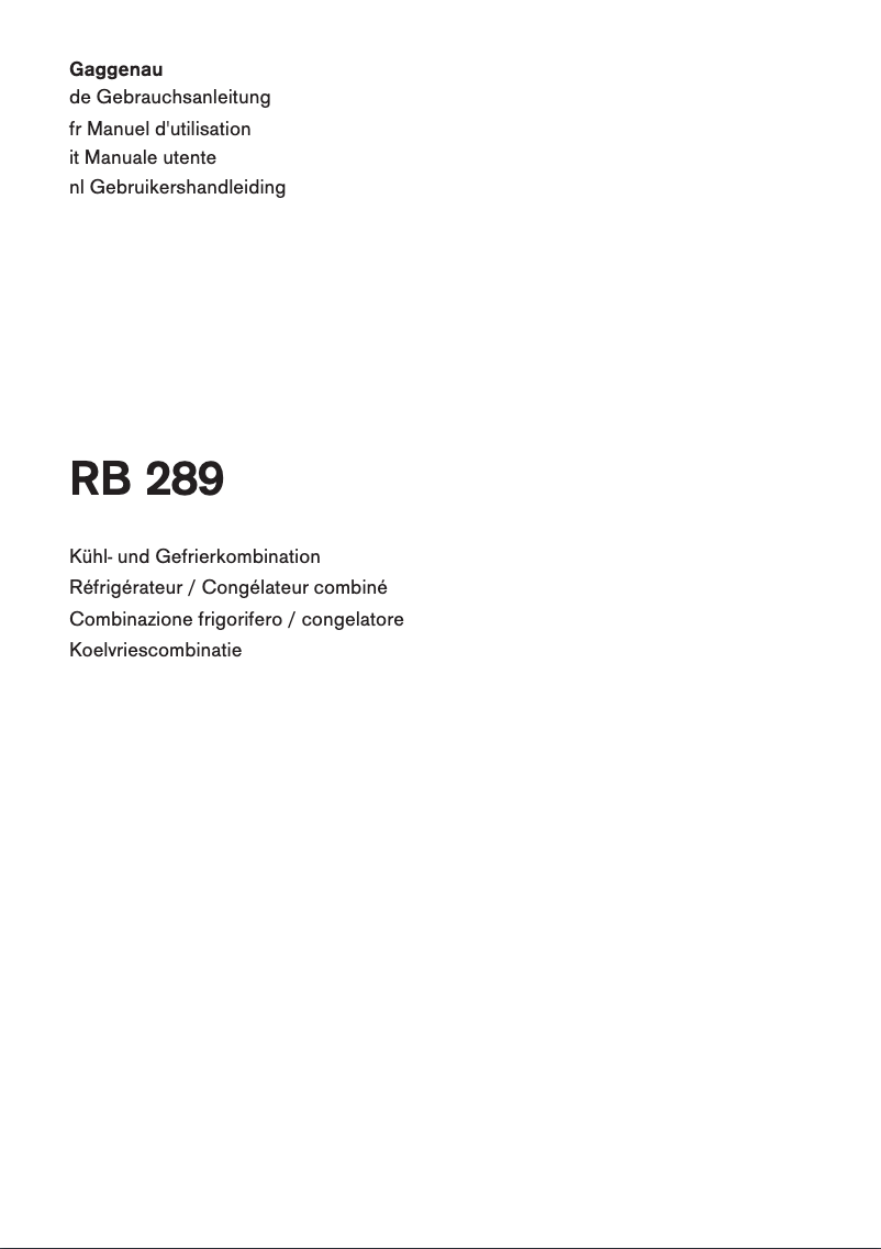 Page 1 of the manual User Manual Gaggenau RB289300