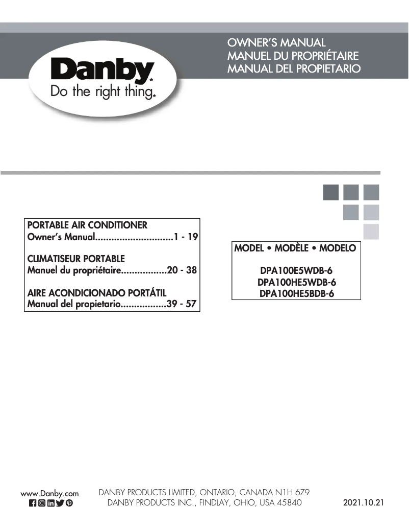 Page 1 of the manual User Manual Danby DPA100HE5WDB-6
