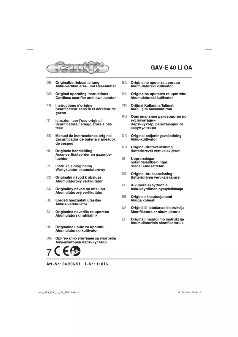 Page 1 of the manual User Manual Gardol GAV-E 40 Li OA
