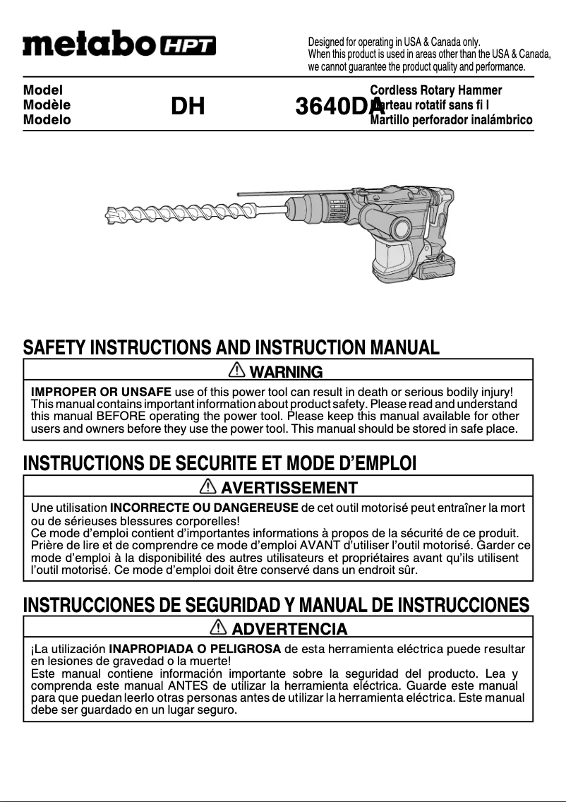 Page 1 of the manual User Manual HiKOKI DH3640DA