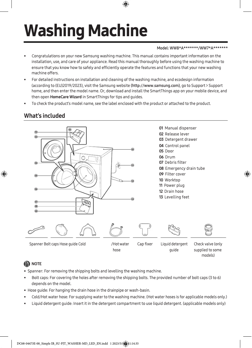 Page 1 of the manual User Manual Samsung WW70AGAS21AE