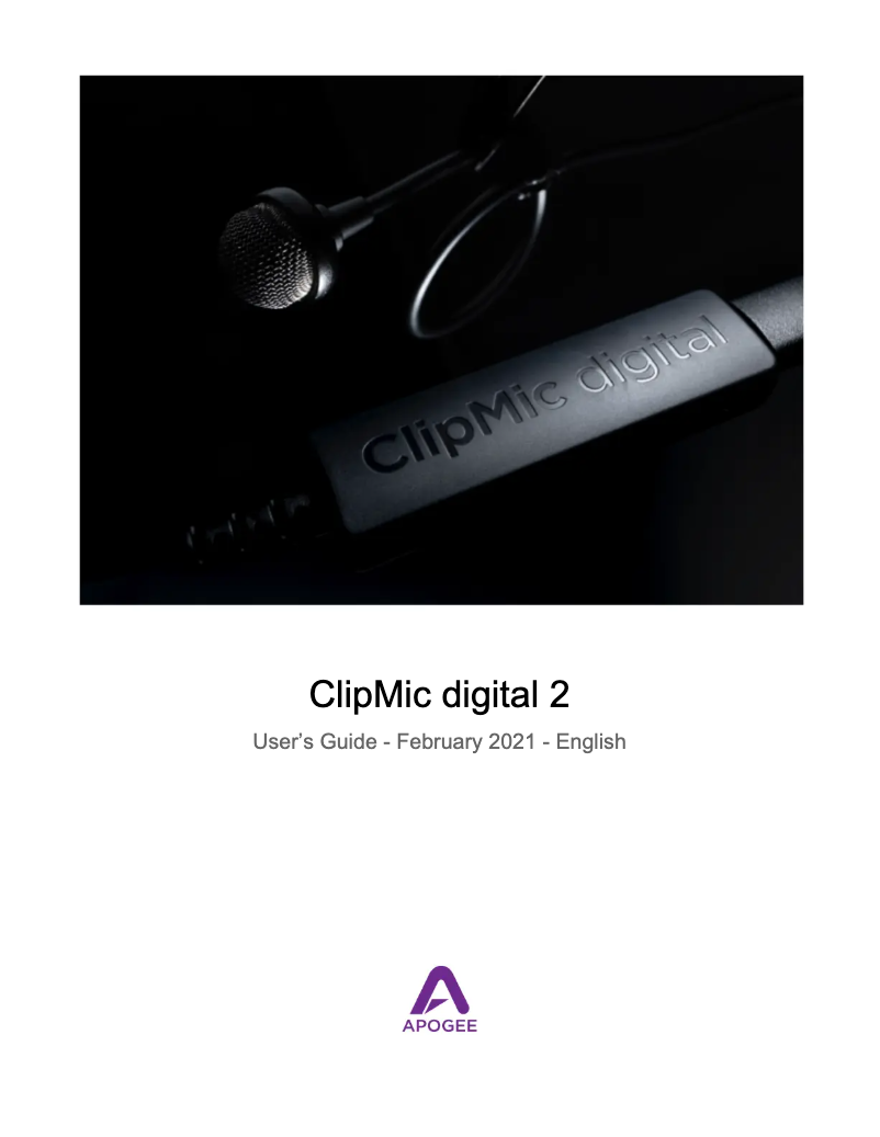Page 1 of the manual User Manual Apogee ClipMic digital 2