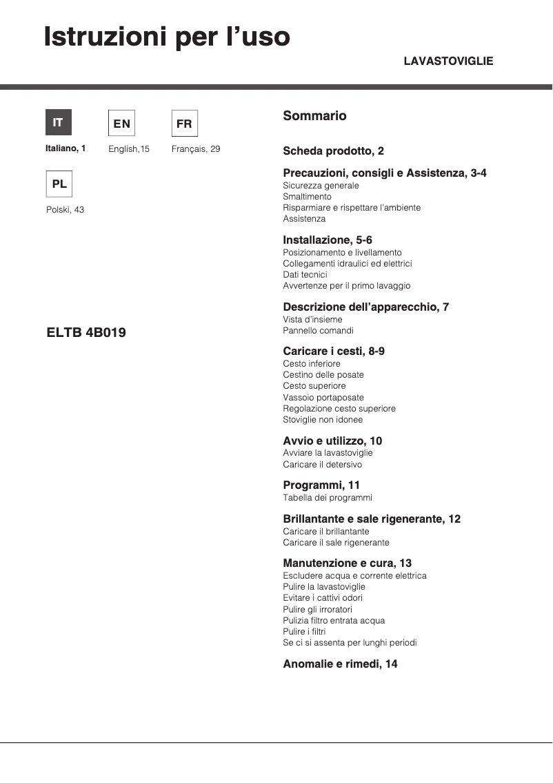 First page image of the manual for ELTB 4B019 EU