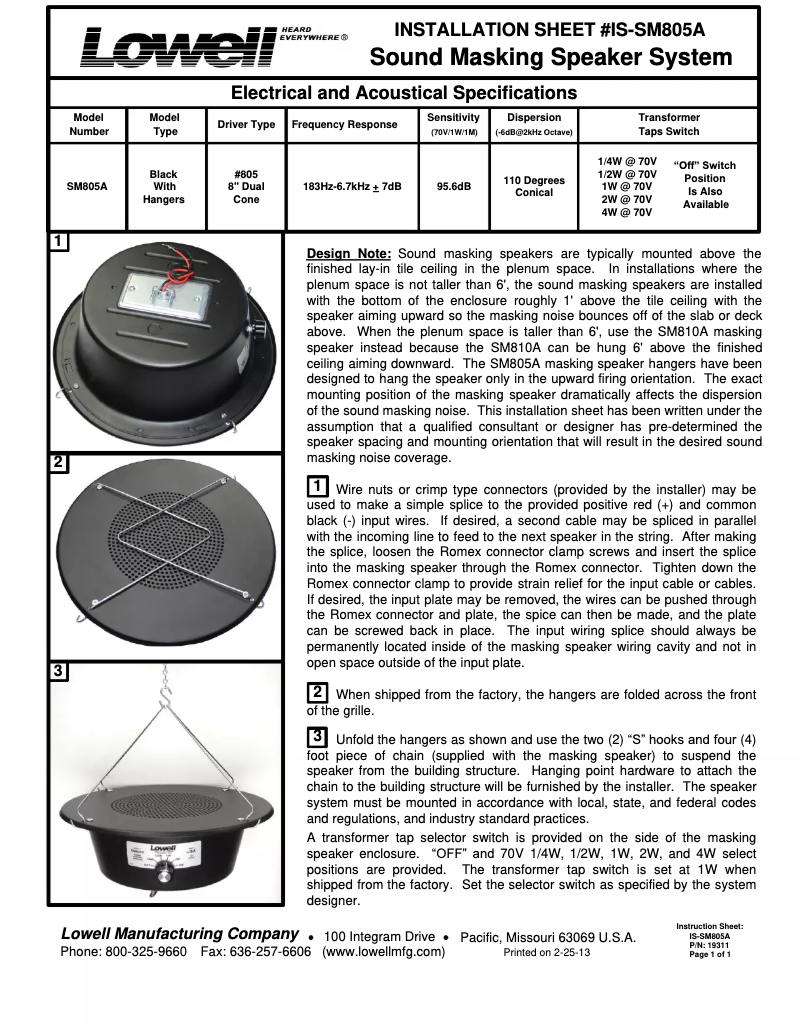 Page 1 of the manual User Manual Lowell SM805A