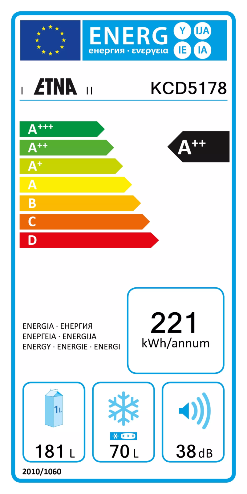 Page 1 of the manual Energy Label Etna KCD5178
