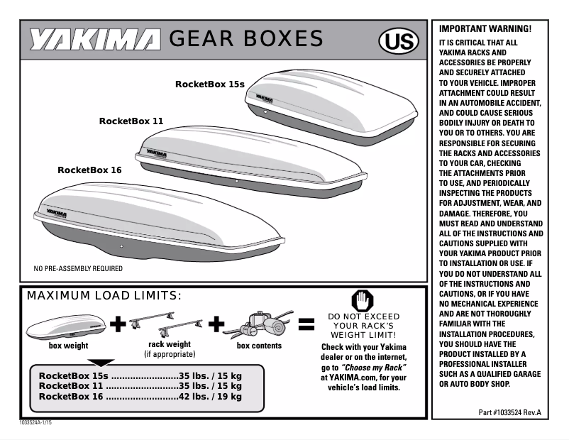 Page 1 of the manual User Manual Yakima RocketBox 11