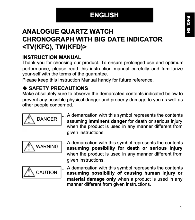 Page 1 of the manual User Manual ORIENT Sports TW05004D