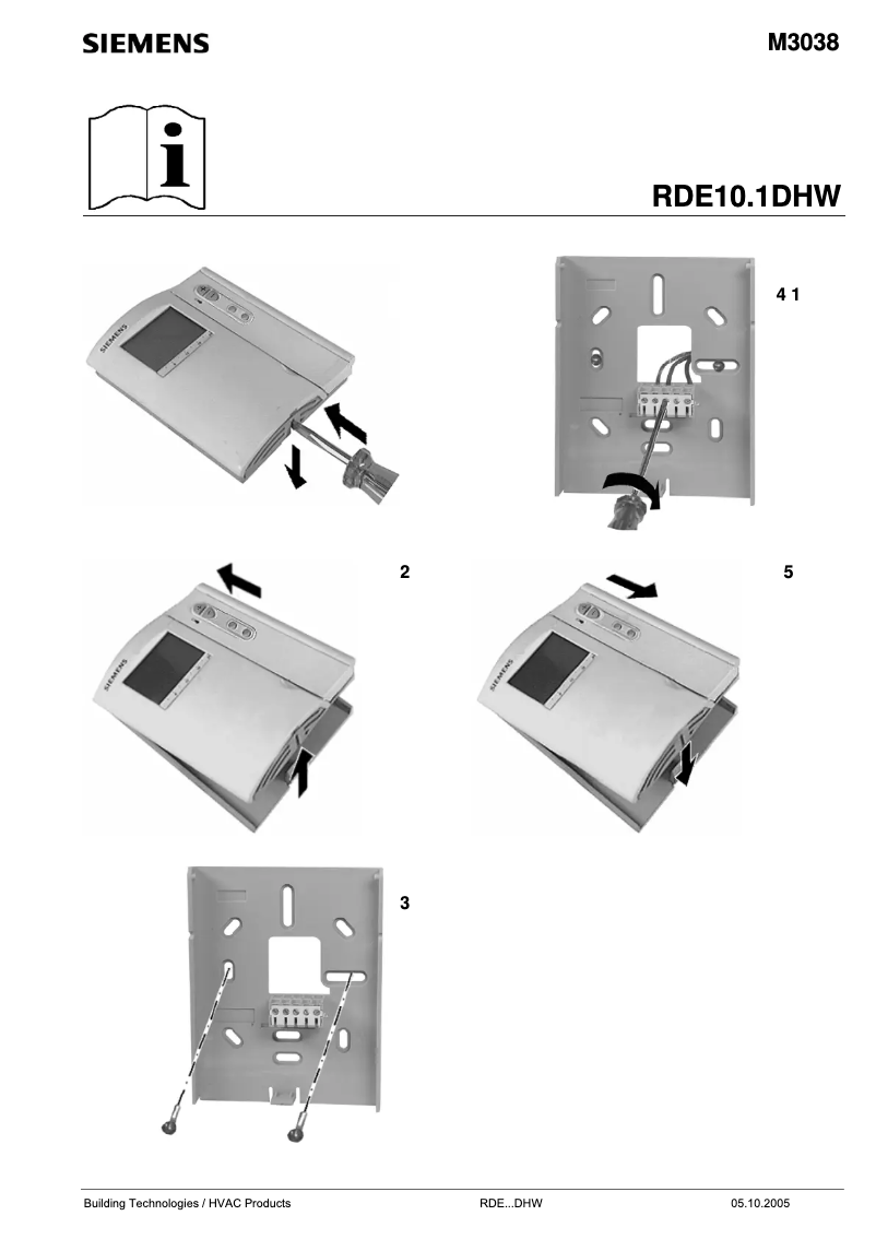 Page 1 of the manual User Manual Siemens RDE10.1DHW