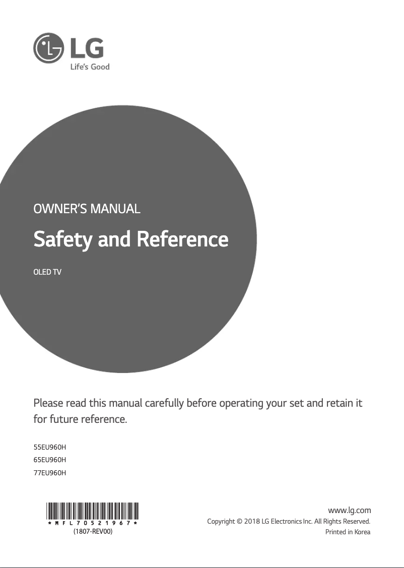 Page 1 of the manual User Manual LG 65EU960H