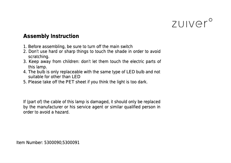 Page 1 de la notice Manuel utilisateur Zuiver G.T.A. L