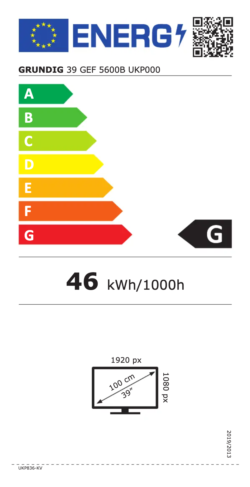 Page 1 of the manual Energy Label Grundig 39 GEF 5600B