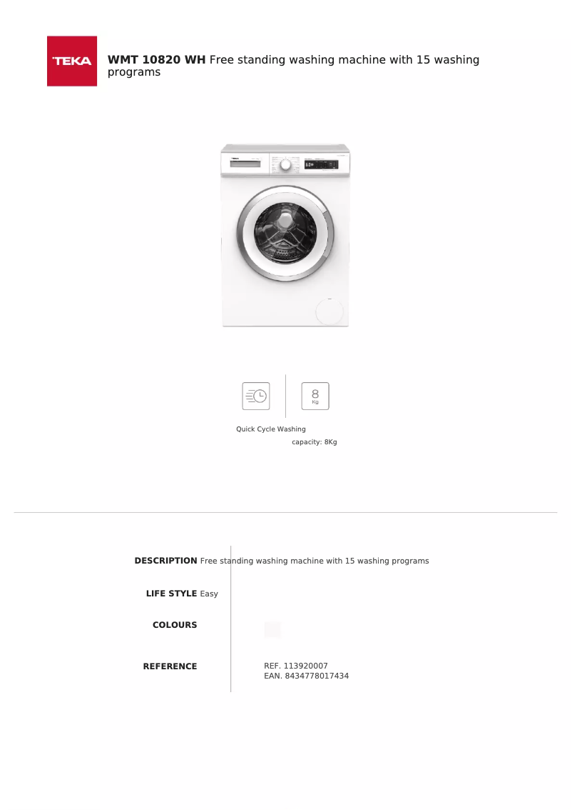 Page 1 of the manual User Manual Teka WMT 10820 WH