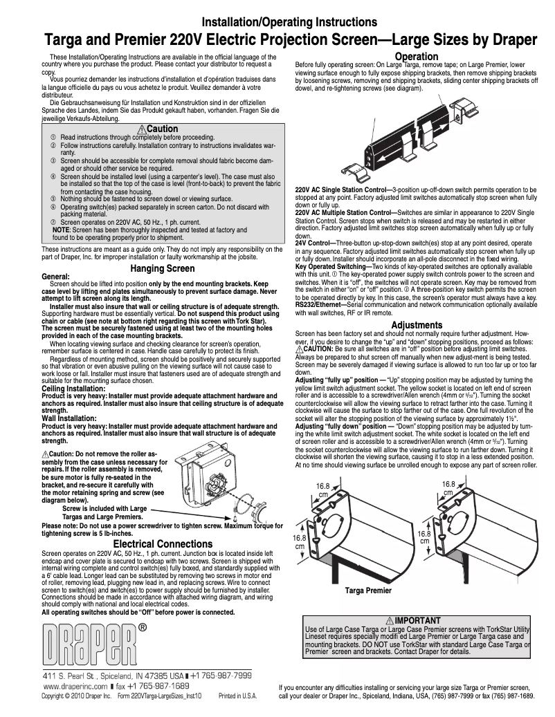 Page 1 of the manual User Manual Draper Premier