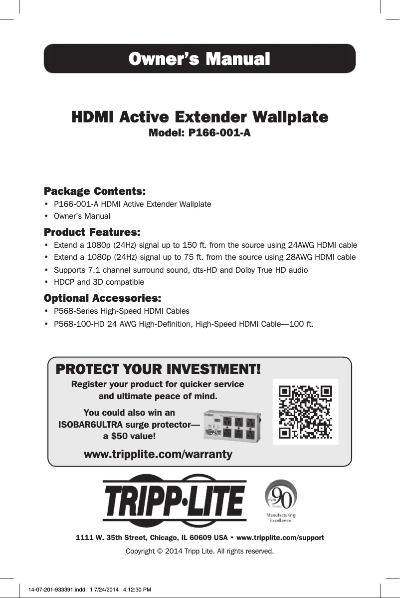 Page 1 of the manual User Manual Tripp Lite P166-001-A