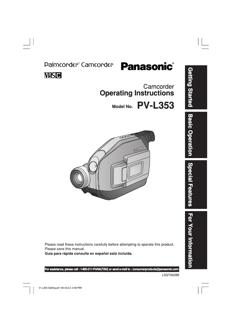 First page image of the manual for Palmcorder PV-L353