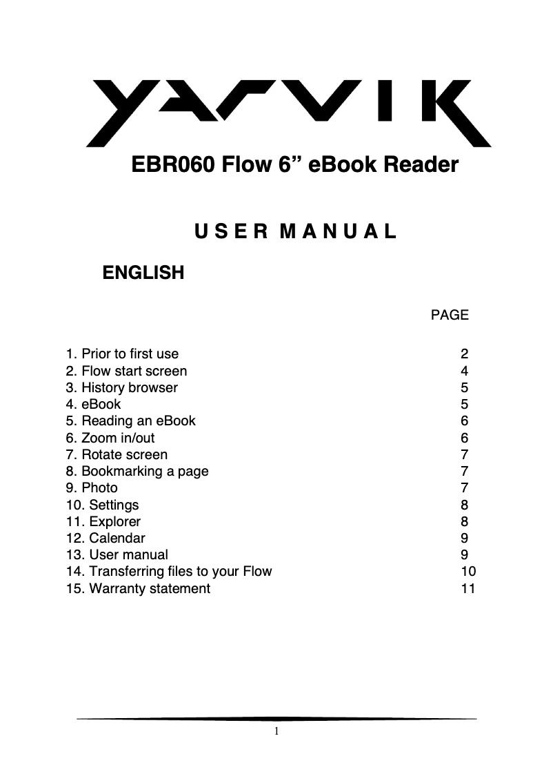 Page 1 of the manual User Manual Yarvik EBR060 Flow