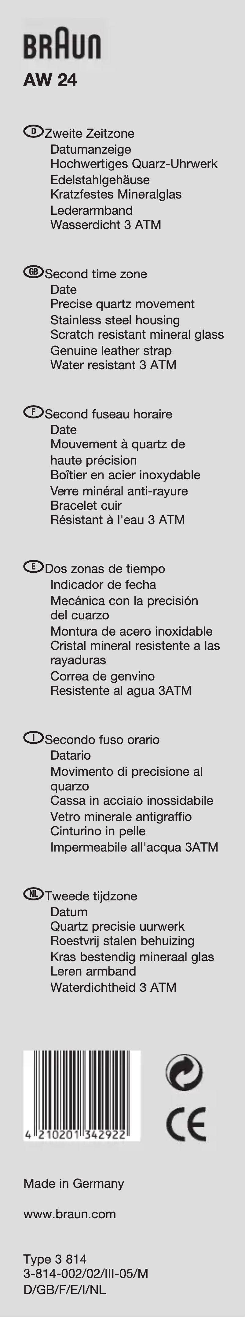 Page 1 of the manual User Manual Braun AW24