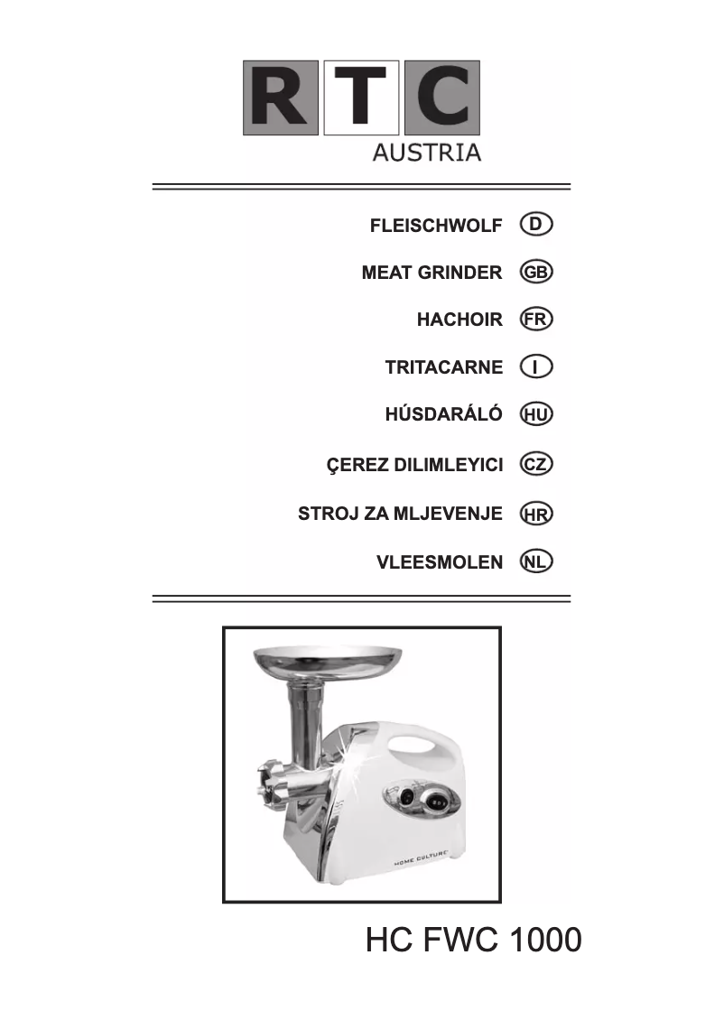 First page image of the manual for HC FWC 1000