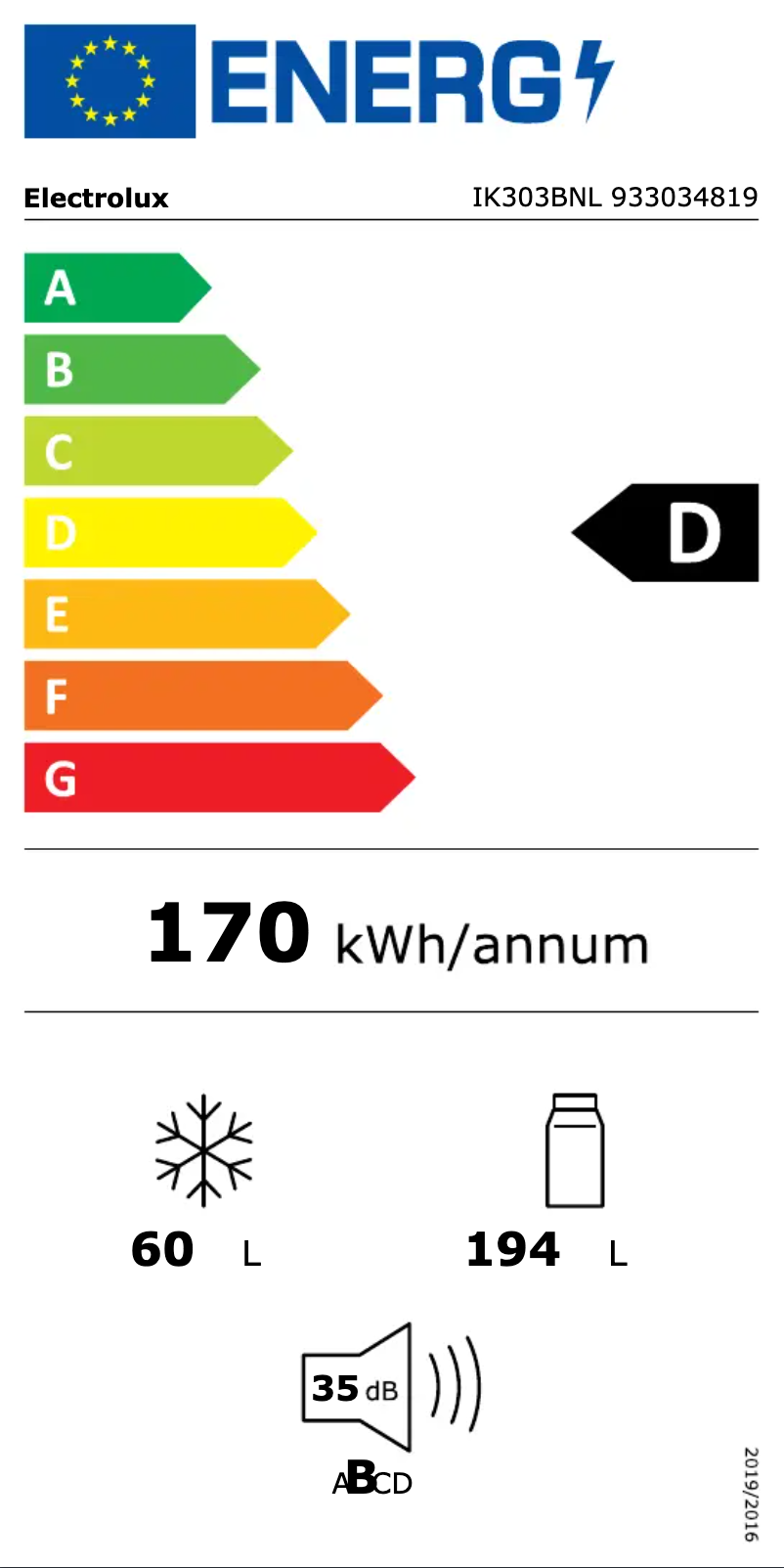 Page 1 of the manual Energy Label Electrolux IK303BNL