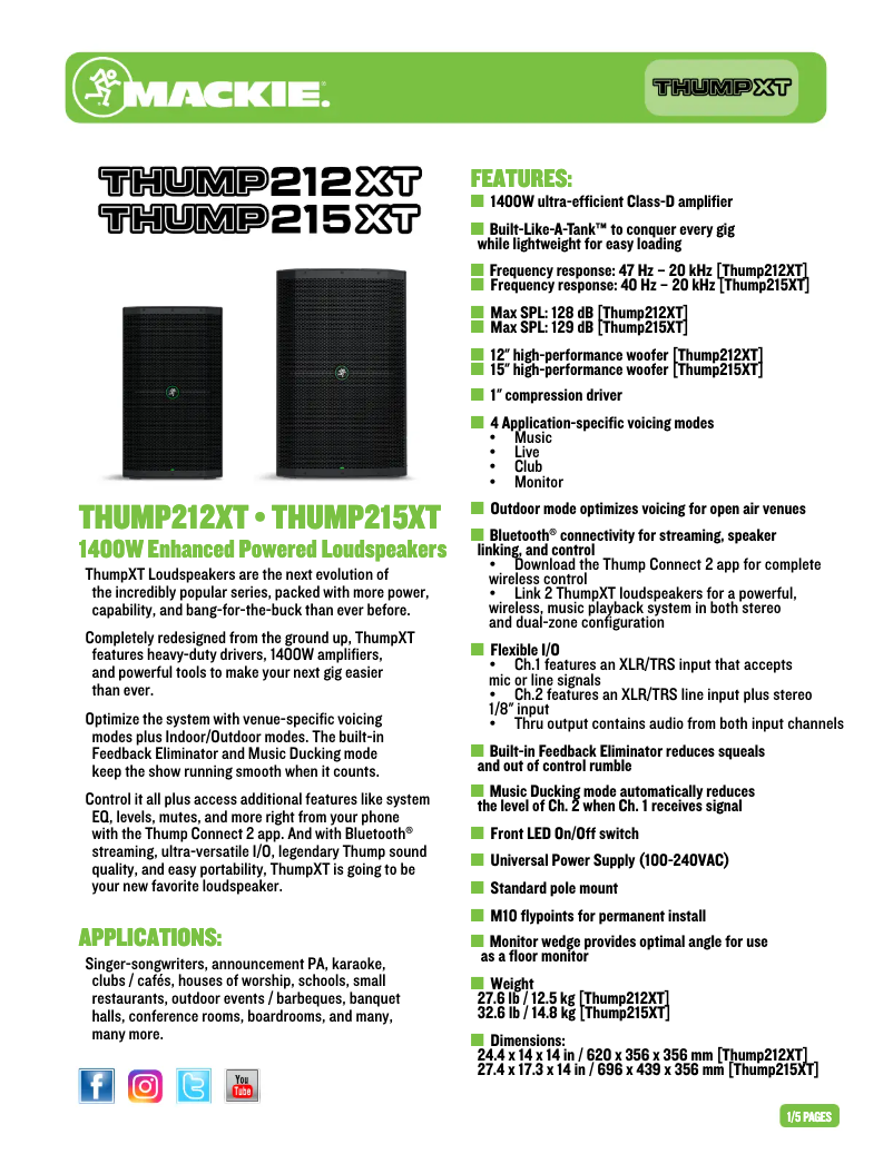 Page 1 of the manual Technical Sheet Mackie Thump 215XT